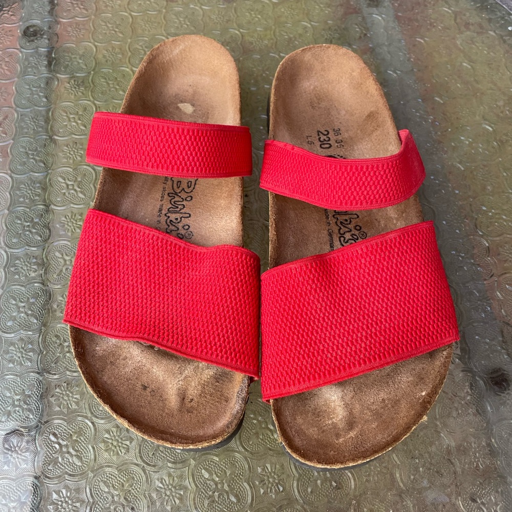 Birkenstock Birki’s Red Elastic Strap Sandals Size 5-5.5 (36) Euro - Picture 2 of 9